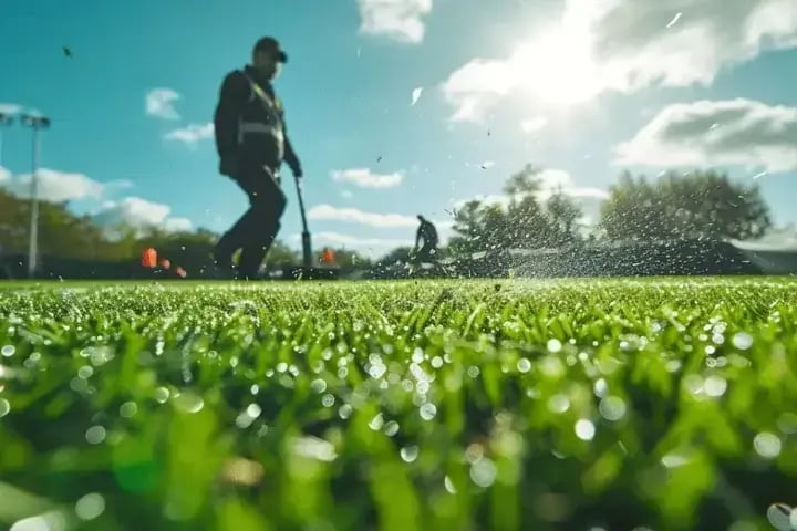 Council worker tending to grass