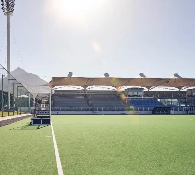 Synthetic turf field in stadium